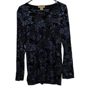 Vintage Notations Sparkly Womens Top S Black Y2K Mermaidcore Fairycore‎ Glittery